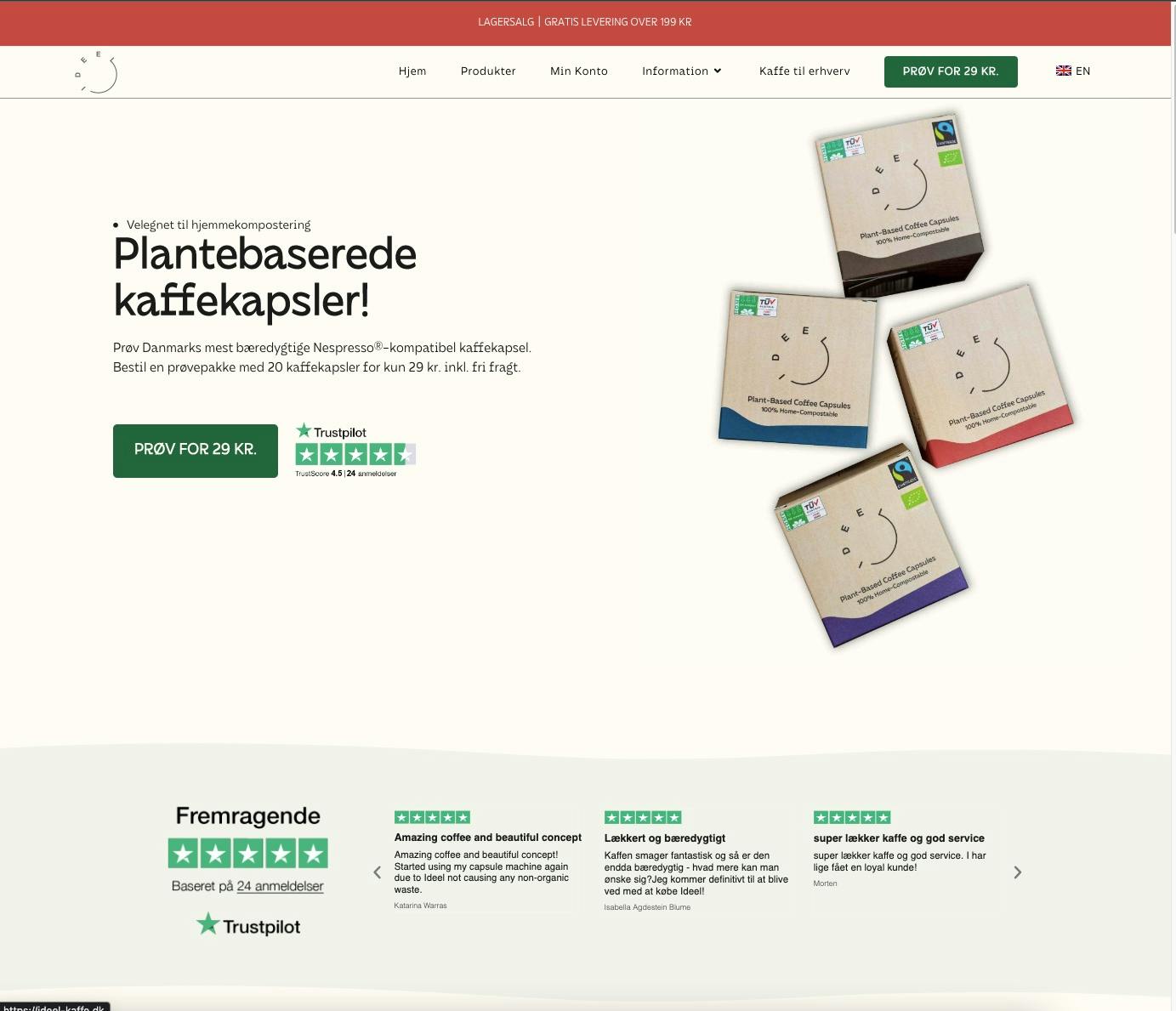 Webshop med af komposterbare kaffekapsler - Omsætning på 12 måneder: 303.482 DKK - Private label