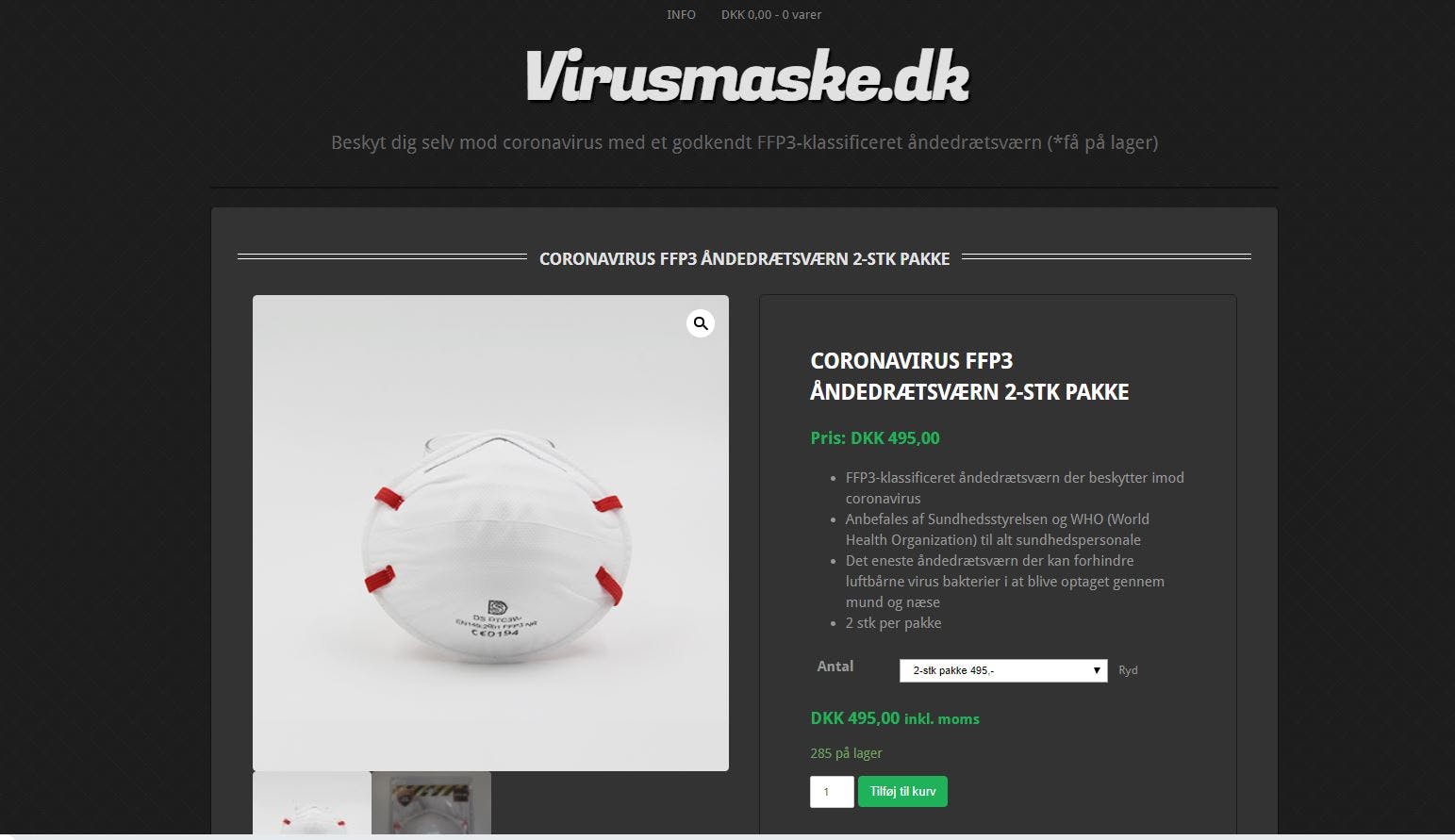 Webshop med masker mod coronavirus inkl. salg - Virksomhedsbørs
