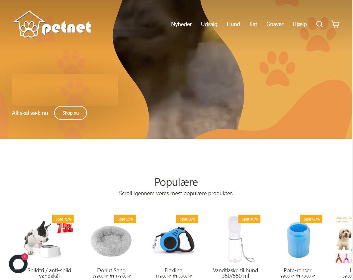 Webshop salg af dyreartikler - Månedlig omsætning på 150.000 kr.